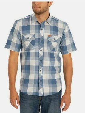 Orvis Men's Short Sleeve Woven Tech Shirt Blue Plaid XL